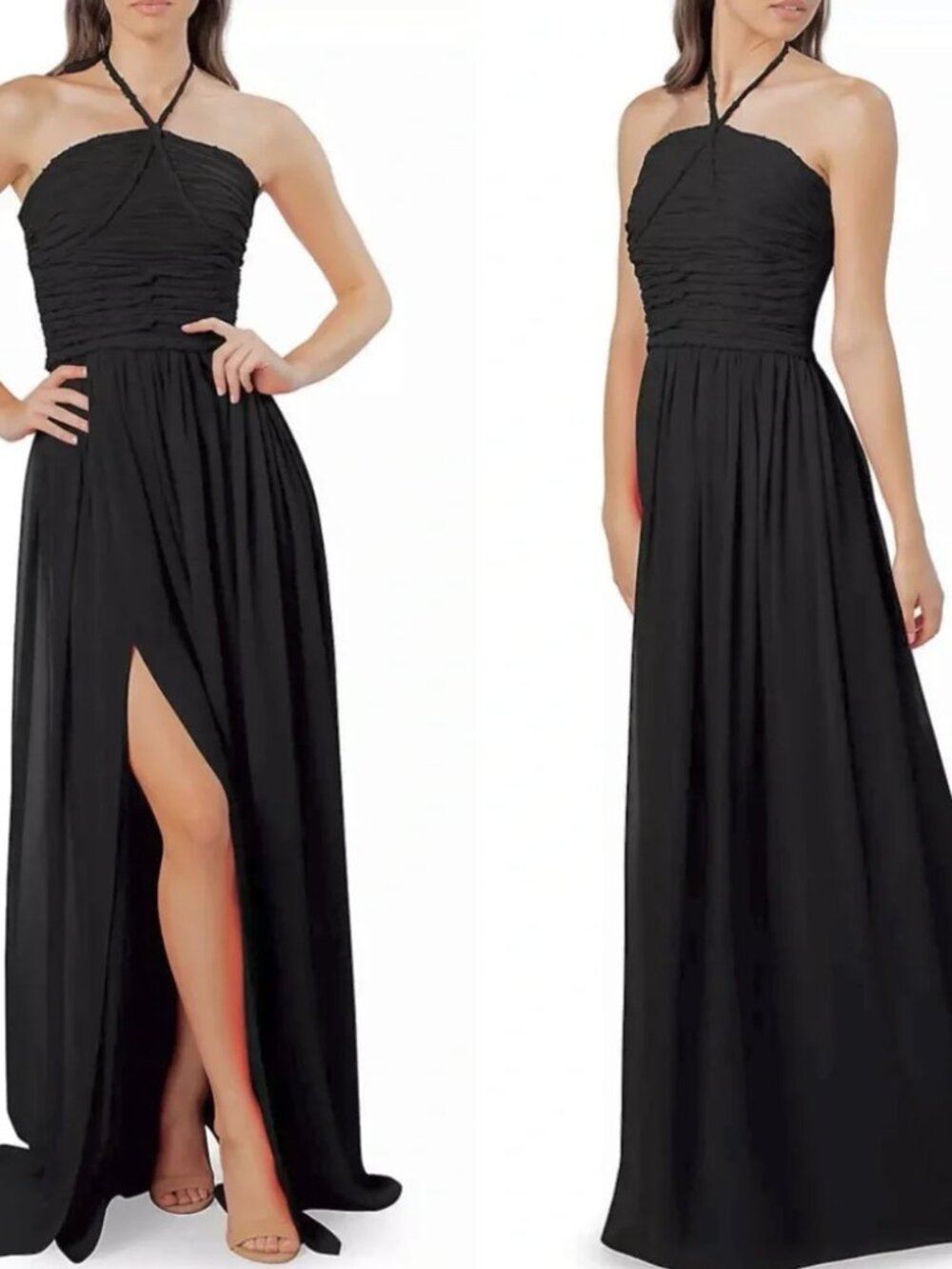 NWOT DRESS THE POPULATION Aura Gathered Halter Bodice Maxi Dress Black Size S